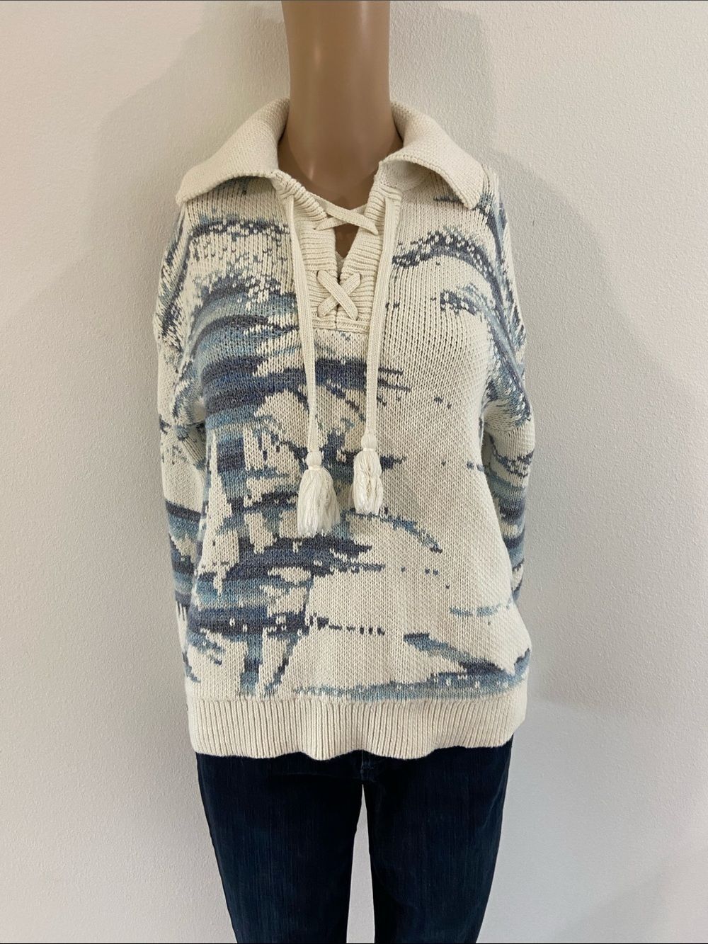 Tommy Bahama Fortuna Fronds Cotton Sailor Collar Sweater